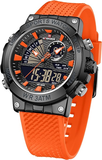 NAVIFORCE Men Military Watches Sports Outdoor Tactical Watch for Men Date Week Multi Function Digital Analog Quartz LED Wristwatch